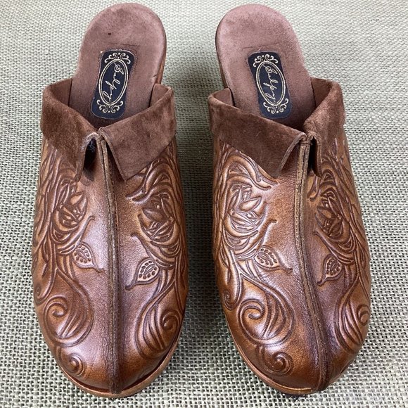 Salpy Leather Tooled Mules Clogs - Picture 3 of 10